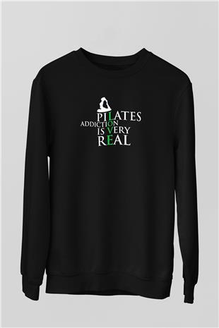Pilates Baskılı Unisex Siyah Sweatshirt