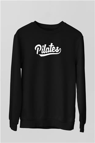 Pilates Baskılı Unisex Siyah Sweatshirt