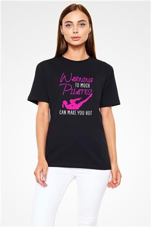 Pilates Baskılı Unisex Siyah Tişört - Tshirt