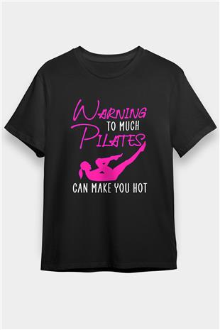 Pilates Baskılı Unisex Siyah Tişört - Tshirt