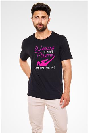 Pilates Baskılı Unisex Siyah Tişört - Tshirt