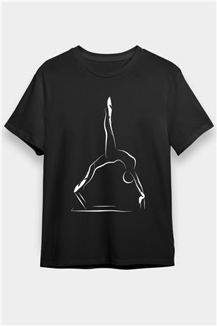 Pilates Baskılı Unisex Siyah Tişört - Tshirt