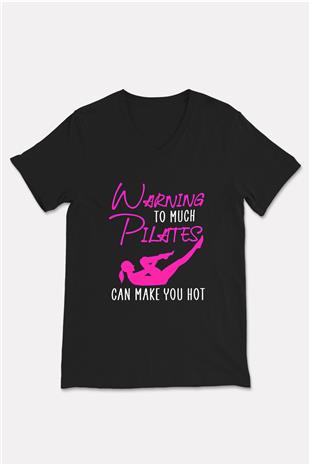 Pilates Baskılı Unisex Siyah V Yaka Tişört