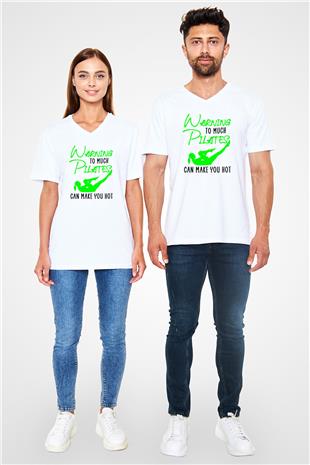 Pilates Baskılı Unisex V Yaka Tişört - Tshirt