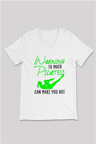 Pilates Baskılı Unisex V Yaka Tişört - Tshirt