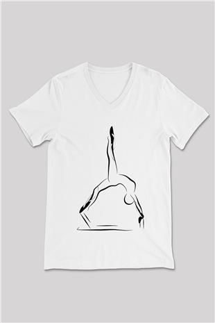 Pilates Baskılı Unisex V Yaka Tişört - Tshirt