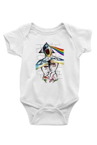 Pink Floyd Baskılı Beyaz Unisex Bebek Body - Zıbın