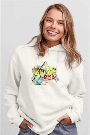 Pink Floyd Beyaz Unisex Kapşonlu Sweatshirt