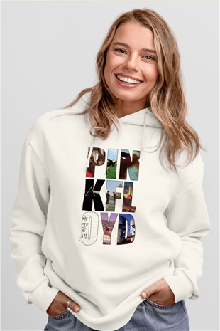 Pink Floyd Beyaz Unisex Kapşonlu Sweatshirt