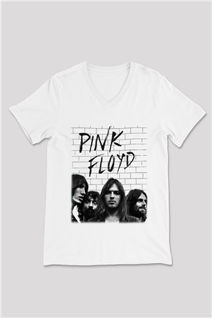 Pink Floyd Beyaz Unisex V Yaka Tişört T-Shirt