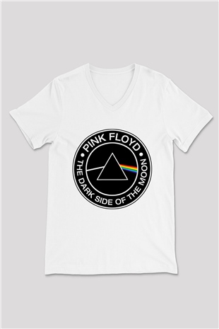 Pink Floyd Beyaz Unisex V Yaka Tişört T-Shirt
