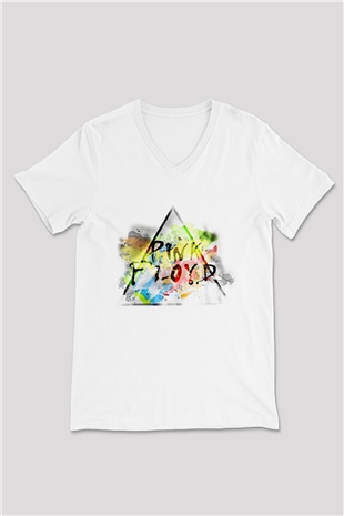 Pink Floyd Beyaz Unisex V Yaka Tişört T-Shirt