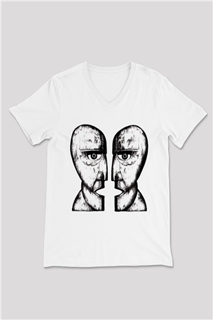 Pink Floyd Beyaz Unisex V Yaka Tişört