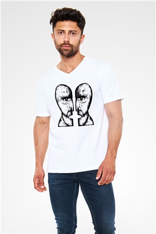 Pink Floyd Beyaz Unisex V Yaka Tişört