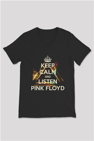 Pink Floyd Keep Calm And Listen Siyah Unisex V Yaka Tişört T-Shirt