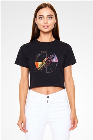 Pink Floyd Siyah Crop Top Tişört