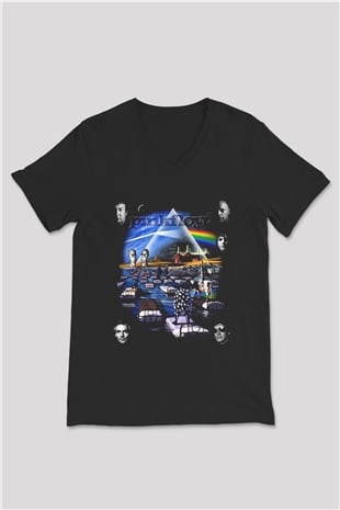 Pink Floyd Siyah Unisex V Yaka Tişört T-Shirt