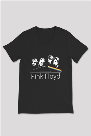 Pink Floyd Siyah Unisex V Yaka Tişört T-Shirt