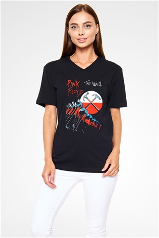Pink Floyd Siyah Unisex V Yaka Tişört T-Shirt