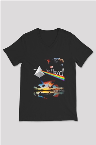 Pink Floyd Siyah Unisex V Yaka Tişört T-Shirt