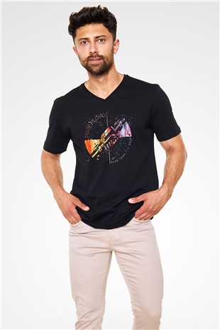 Pink Floyd Siyah Unisex V Yaka Tişört T-Shirt