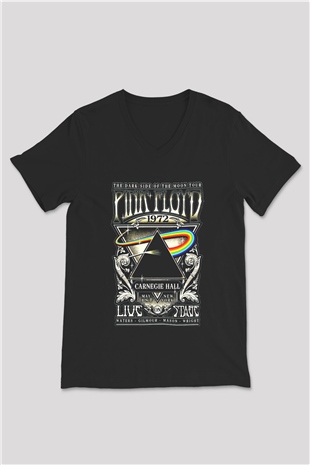 Pink Floyd Siyah Unisex V Yaka Tişört T-Shirt