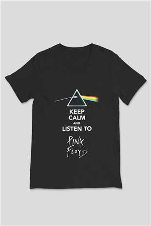 Pink Floyd Siyah Unisex V Yaka Tişört T-Shirt