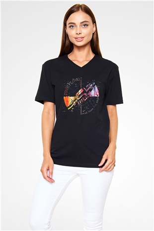 Pink Floyd Siyah Unisex V Yaka Tişört T-Shirt