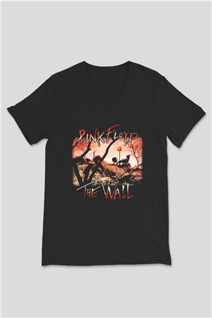 Pink Floyd Siyah Unisex V Yaka Tişört T-Shirt