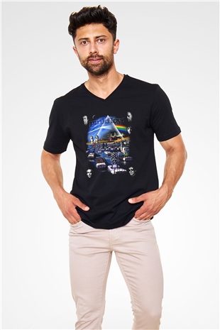 Pink Floyd Siyah Unisex V Yaka Tişört T-Shirt