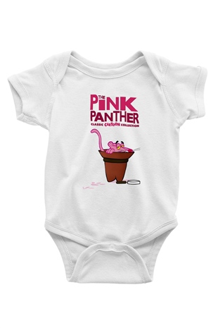 Pink Panther Baskılı Beyaz Unisex Bebek Body - Zıbın