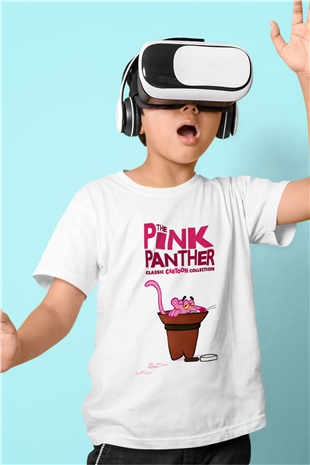 Pink Panther Baskılı Beyaz Unisex Çocuk Tişört