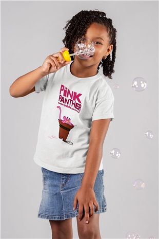 Pink Panther Baskılı Beyaz Unisex Çocuk Tişört