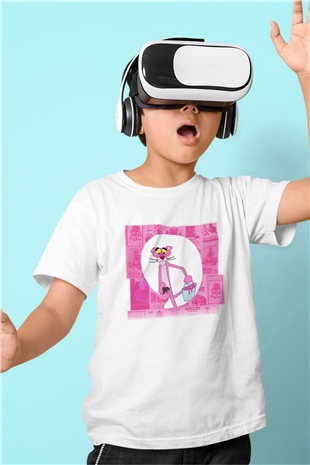 Pink Panther Baskılı Beyaz Unisex Çocuk Tişört