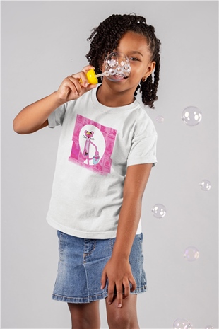Pink Panther Baskılı Beyaz Unisex Çocuk Tişört