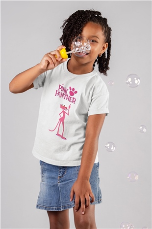 Pink Panther Baskılı Beyaz Unisex Çocuk Tişört