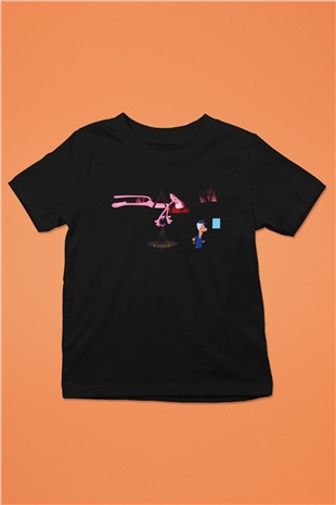 Pink Panther Baskılı Siyah Unisex Çocuk Tişört