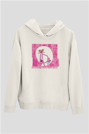 Pink Panther Beyaz Unisex Kapşonlu Sweatshirt