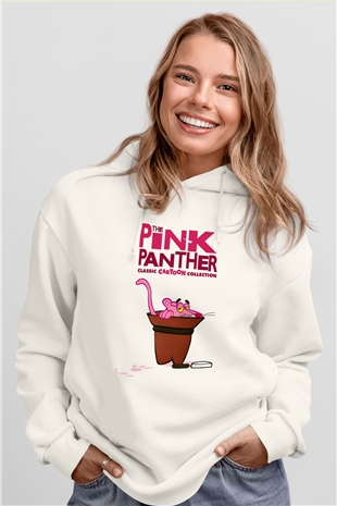 Pink Panther Beyaz Unisex Kapşonlu Sweatshirt