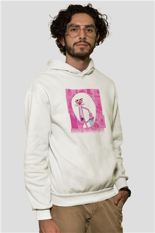 Pink Panther Beyaz Unisex Kapşonlu Sweatshirt