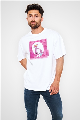 Pink Panther Beyaz Unisex Oversize Tişört
