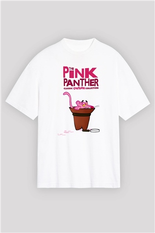 Pink Panther Beyaz Unisex Oversize Tişört