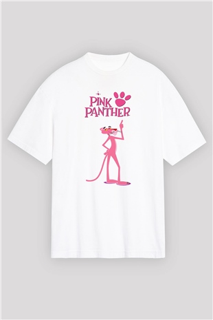 Pink Panther Beyaz Unisex Oversize Tişört