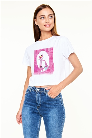 Pink Panther Beyaz Unisex Oversize Tişört