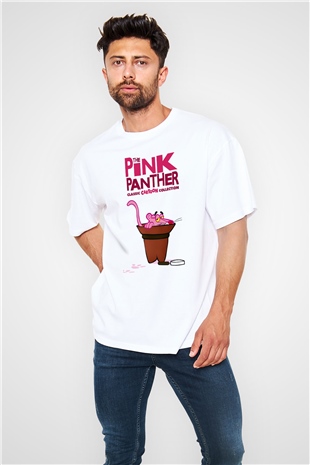 Pink Panther Beyaz Unisex Oversize Tişört