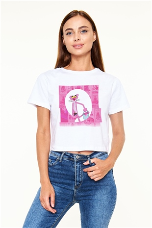 Pink Panther Beyaz Unisex Oversize Tişört