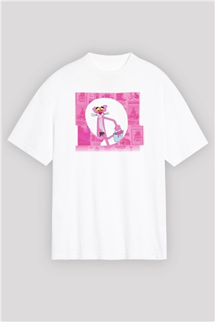 Pink Panther Beyaz Unisex Oversize Tişört