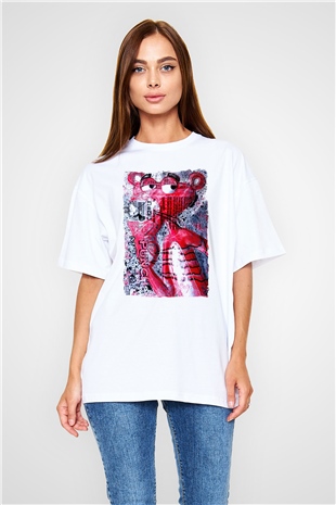 Pink Panther Beyaz Oversize Tişört