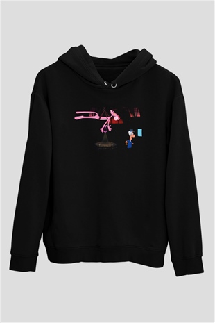 Pink Panther Siyah Unisex Kapüşonlu Sweatshirt