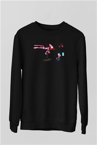 Pink Panther Siyah Unisex Sweatshirt